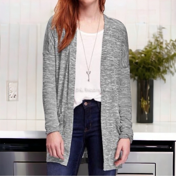 OLD NAVY Cardigan Long Blazer Melange Grey Open Front Jacket Knitted Sweater - Picture 1 of 7